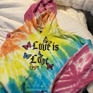 ⭐️NWT cute colorful tie dye cropped long sleeve hoodie. 🦋Love is Love🦋